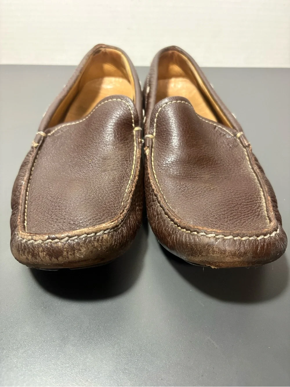 PRADA Brown Pebbled Leather Loafers